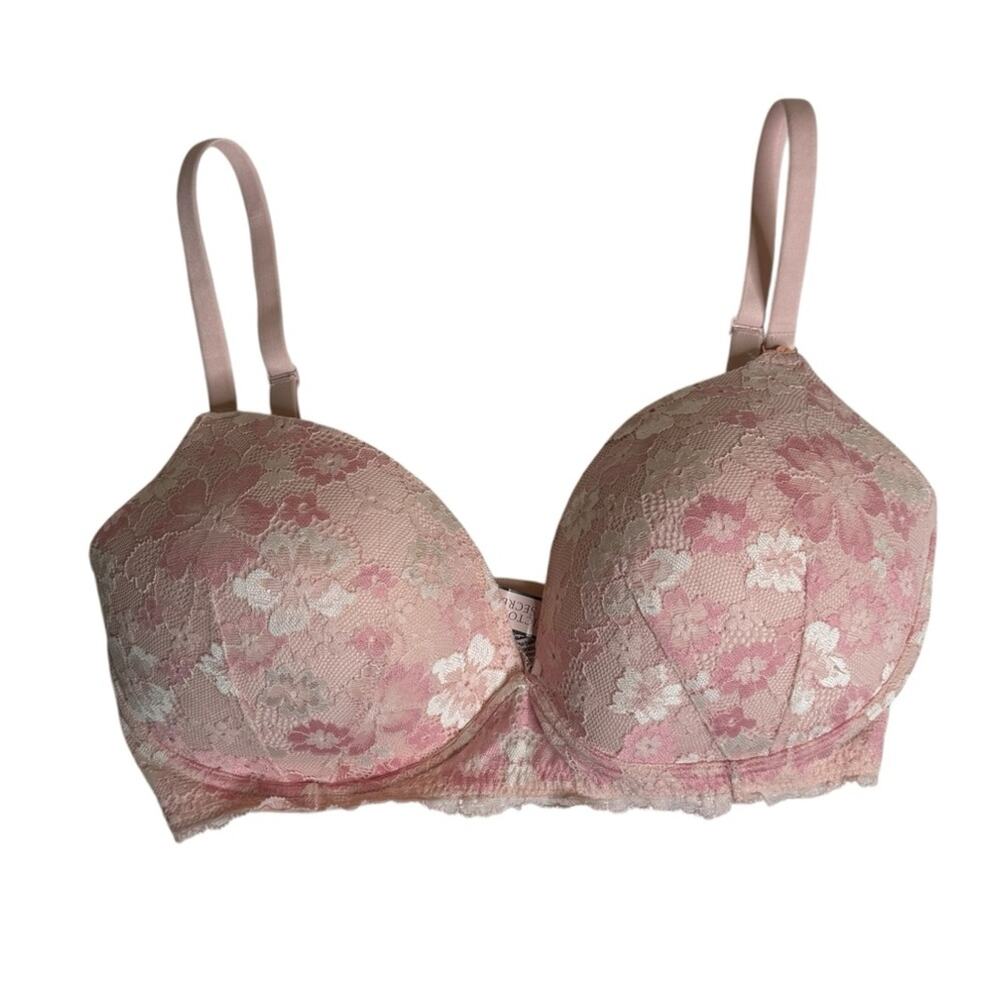 Victoria's Secret Body by Victoria Wire Free Floral Lace Pink Bra Womens 34DDD